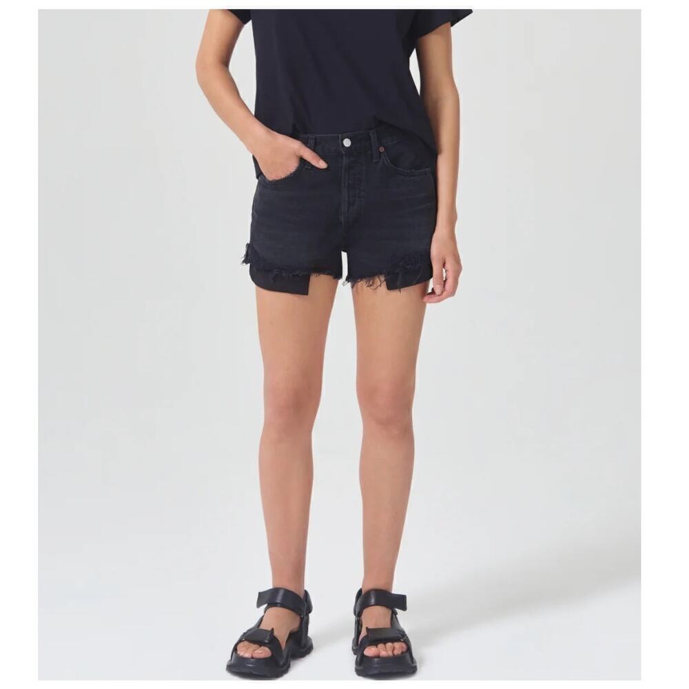 Agolde Parker Vintage Cut Off Denim Shorts Black High Waisted Womens Size 24